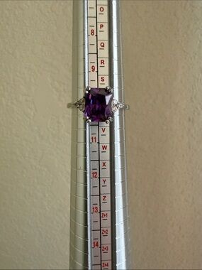 Sterling Silver Amethyst Ring with Side Accents - Purple